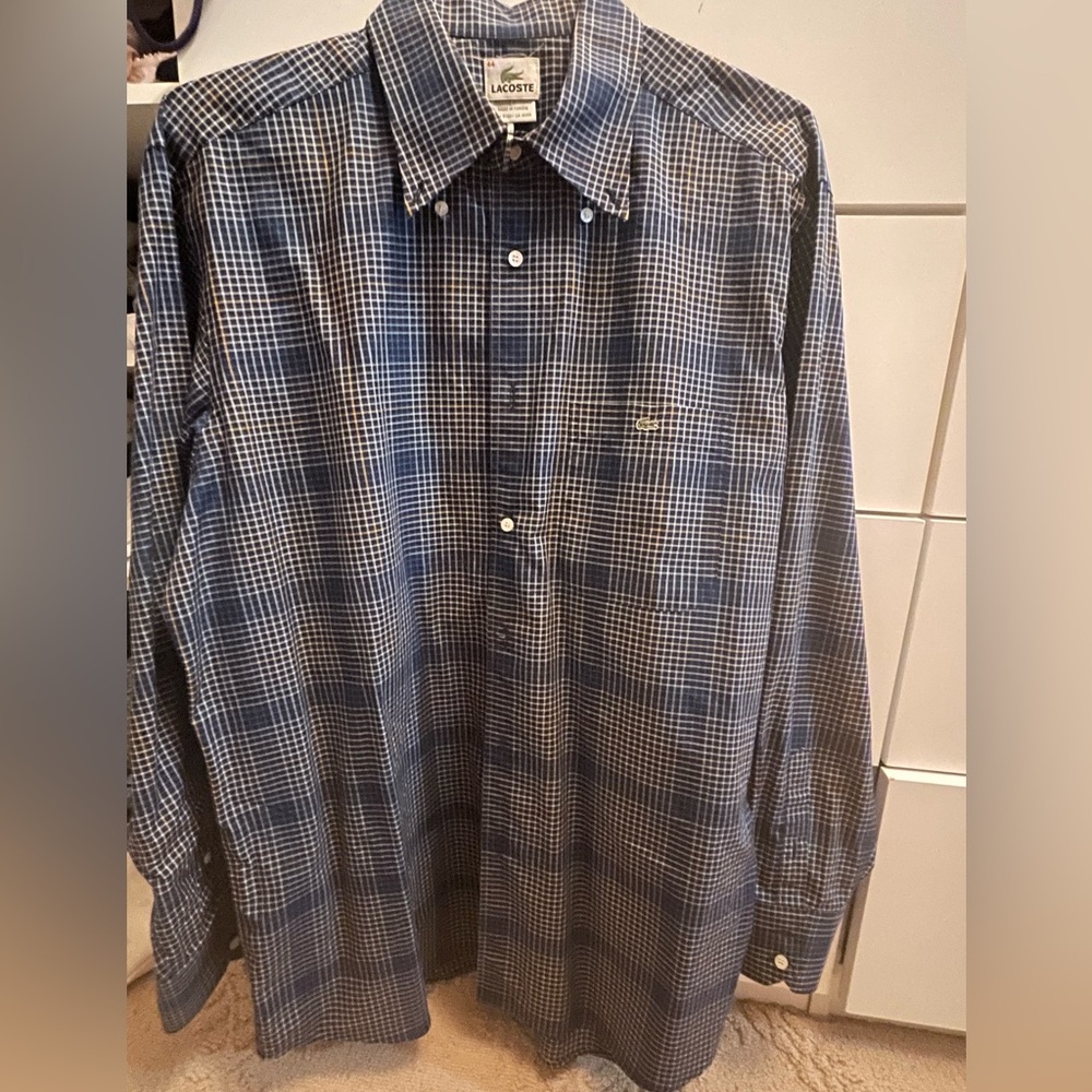 Lacoste men’s button down size 44. Plaid